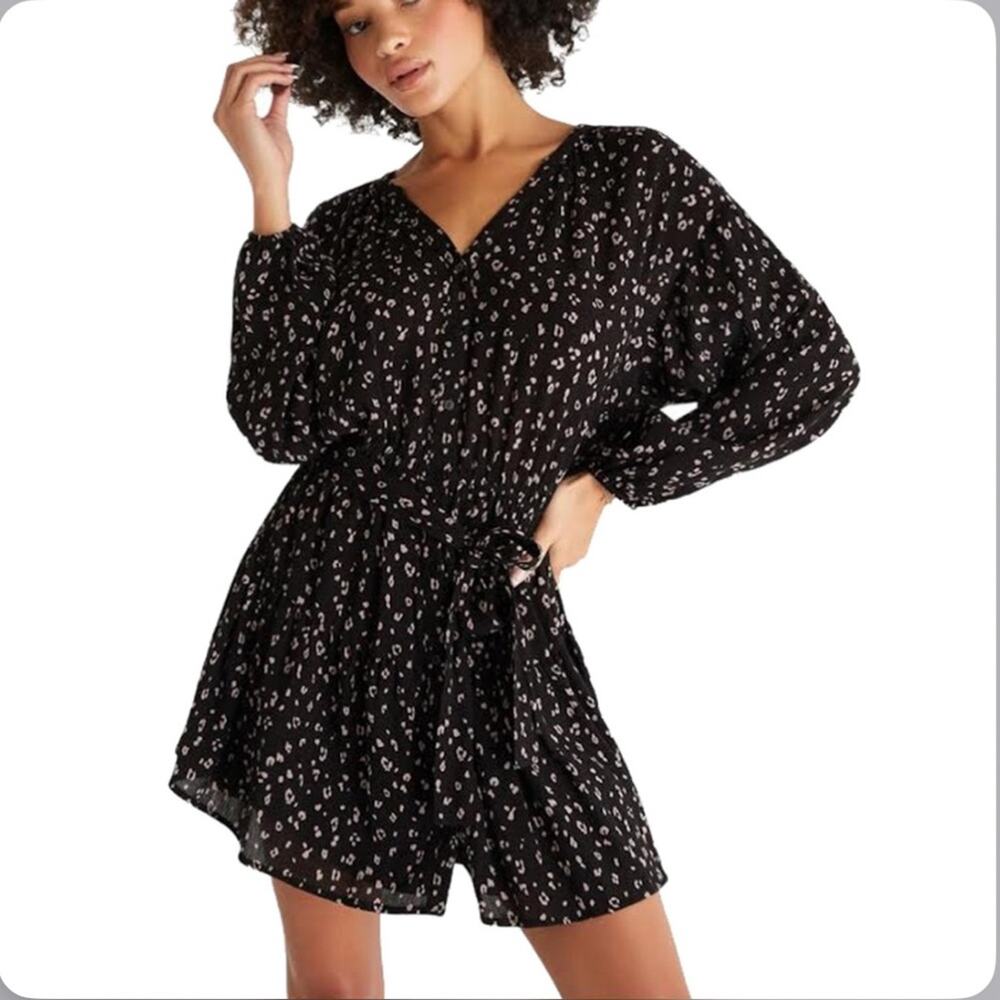 Z Supply Black & Tan Easy To Love Leopard Mini Dress Size Small